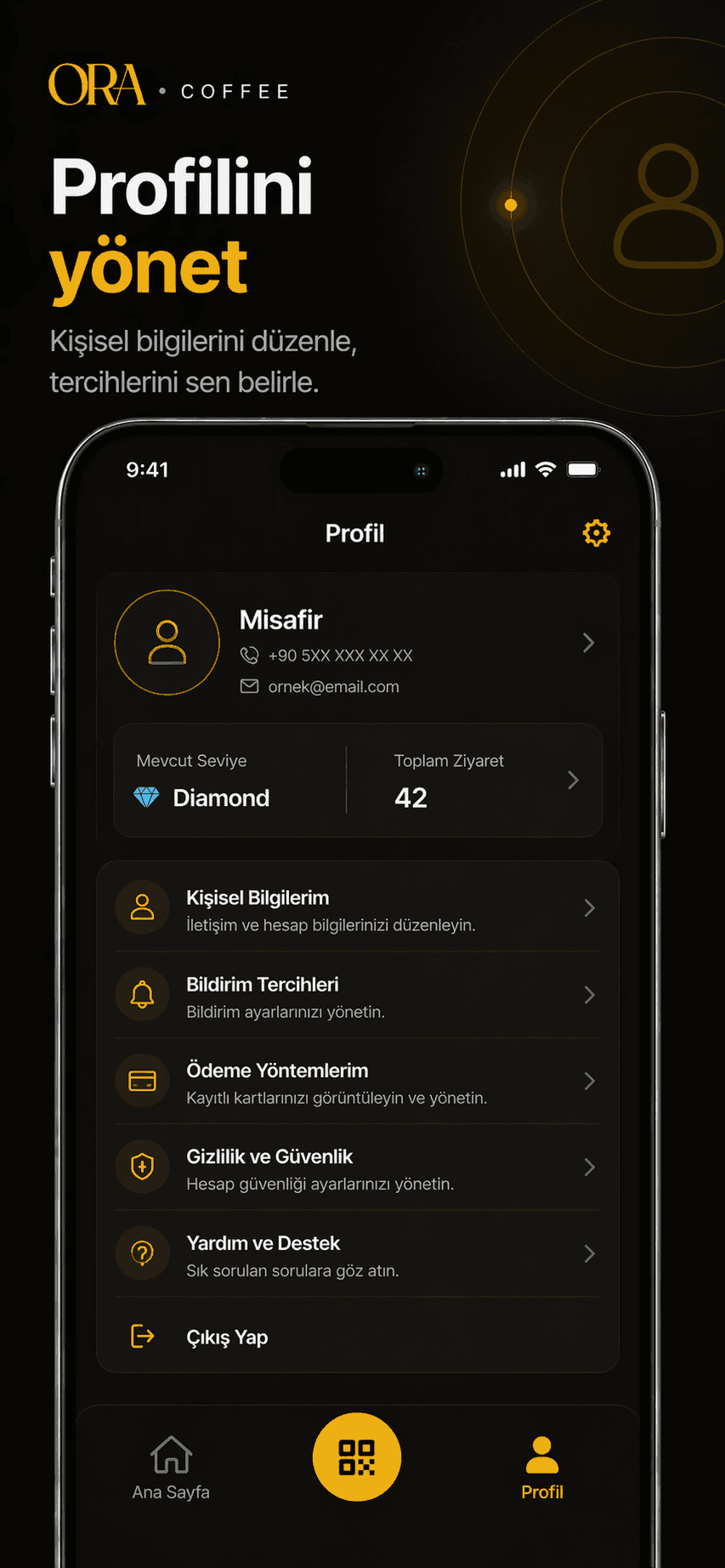 Ora Club uygulamasının profil ekranı